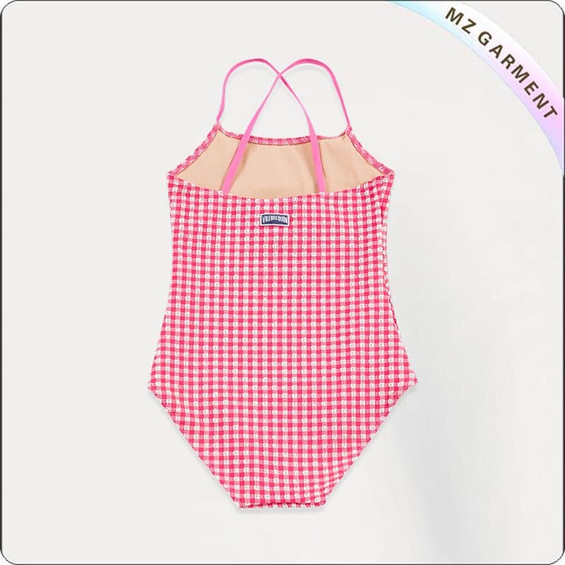 Kids White _ Red Lattice Swimsuit